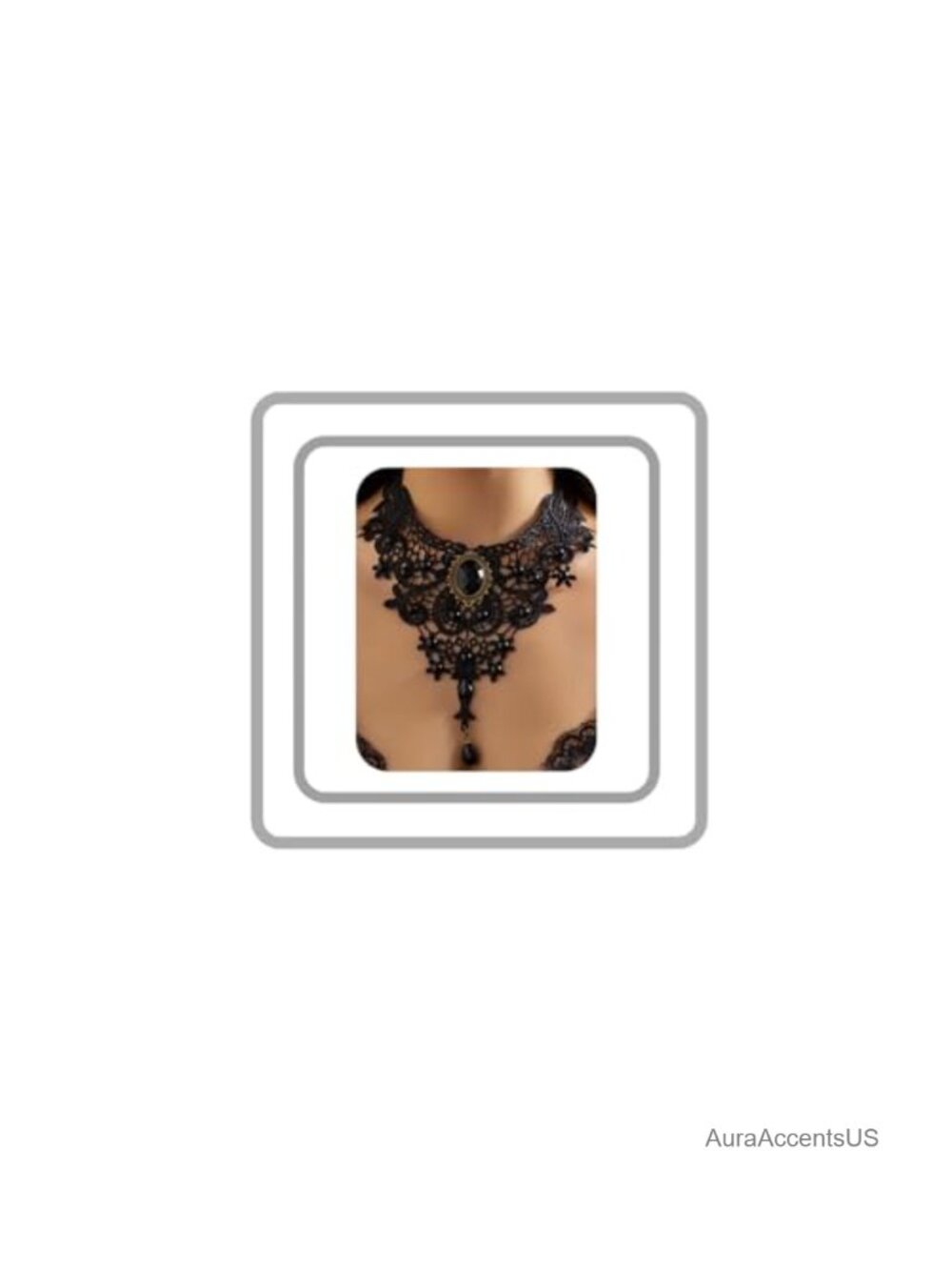 Lace Choker Necklace Gothic Collar with Crystal Tassel Vintage Vampire